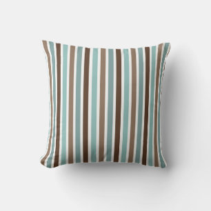 Boho White Blue Brown Geometric Stripes Cushion