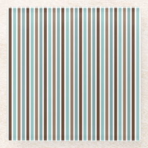 Boho White Blue Brown Geometric Stripes Glass Coaster