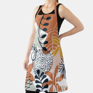 Boho White, Brown and Navy Leaves Apron
