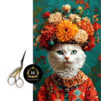 Boho White Cat Art for Furniture Decoupage