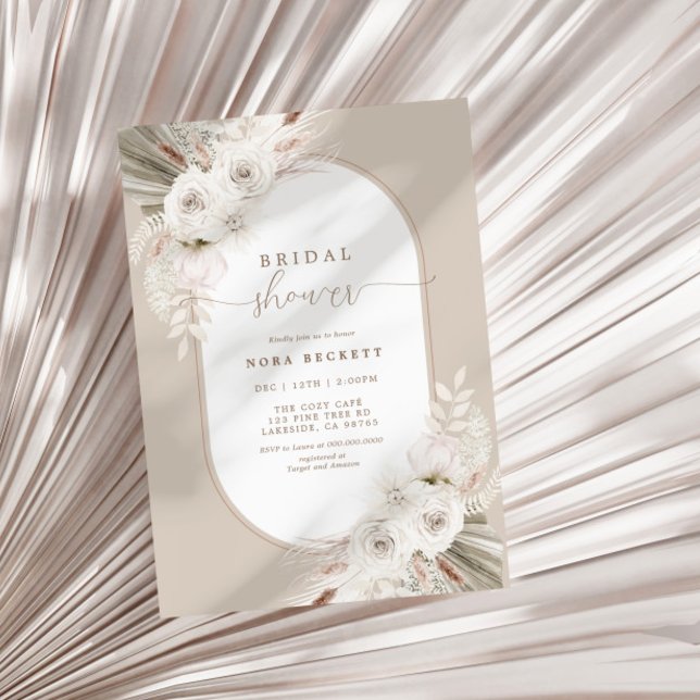 Boho White Dried Floral Bridal Shower  Invitation (Creator Uploaded)