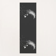 Boho White Feathers and Flying Birds Artistic Blac