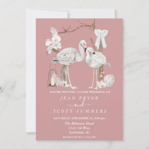 Boho White Flamingo Tropical Arch Floral Invitation