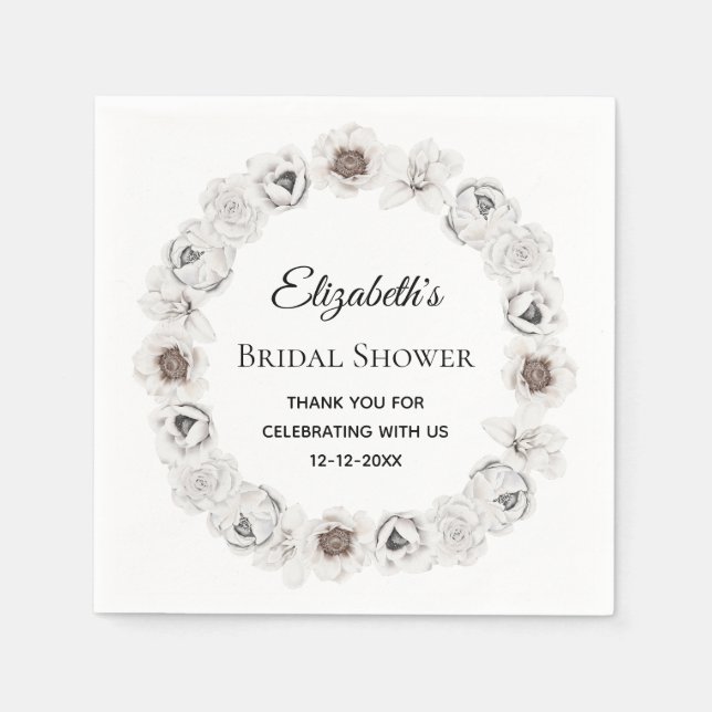 Boho White Floral Bridal Shower  Napkin (Front)