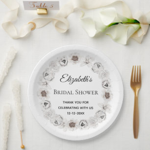 Boho White Floral Bridal Shower  Paper Plate