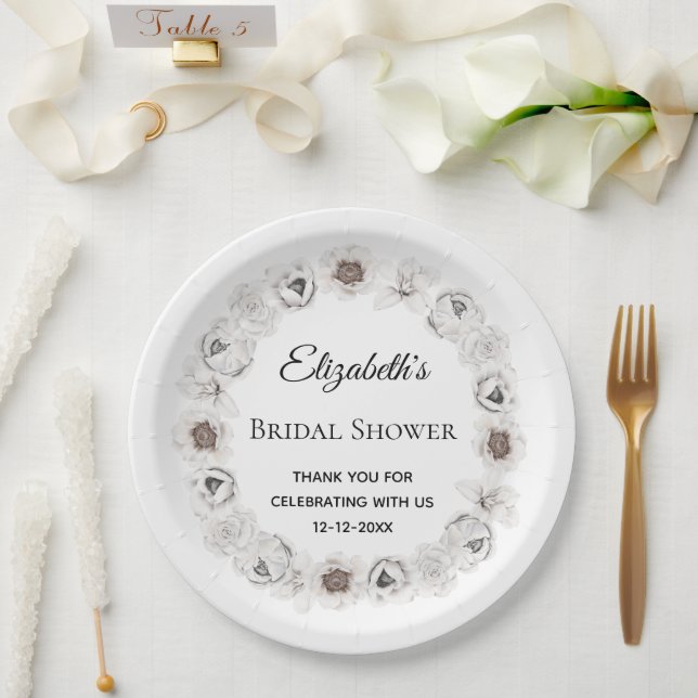 Boho White Floral Bridal Shower  Paper Plate (Wedding)