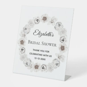 Boho White Floral Bridal Shower Pedestal Sign