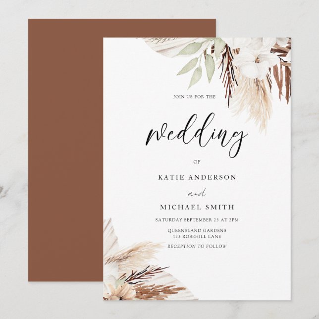 Boho White Floral Elegant Wedding Invitation (Front/Back)