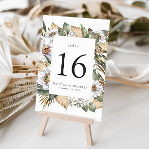 Boho White Floral & Greenery Wedding Table Number