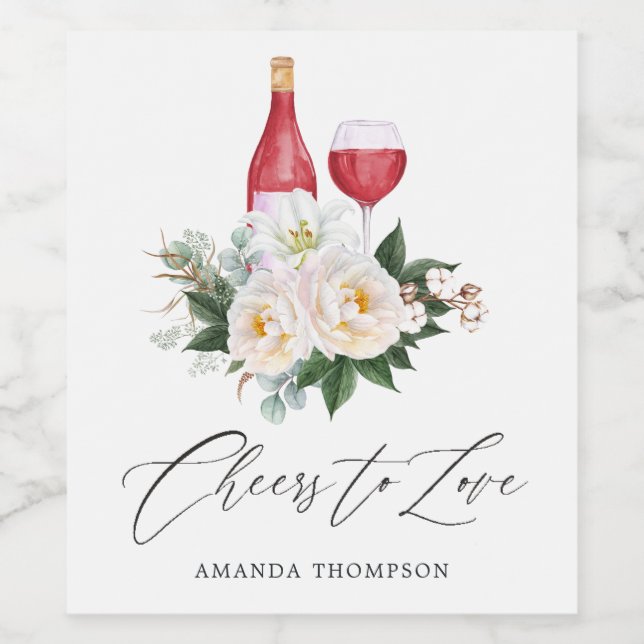 Boho White Floral Wine Tasting Bridal Shower Wine Label (Single Label)