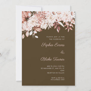 Boho White Floral Winter Coffee Brown Wedding Invitation