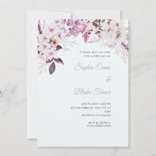 Boho White Floral Winter Light Blue Wedding Invitation