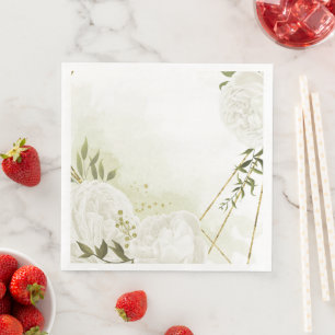 Boho white flowers green leaves botanical paper di napkin