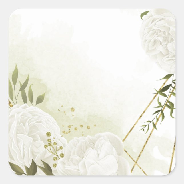 Boho white flowers green leaves botanical square s sticker (Front)