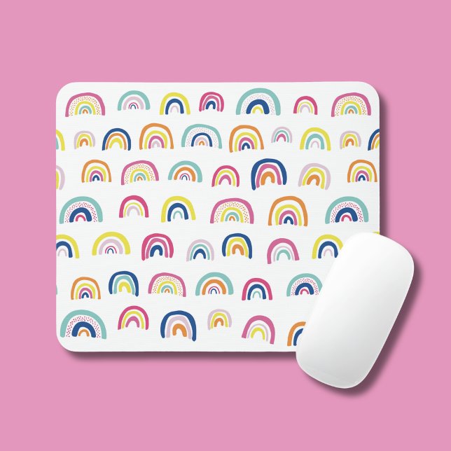 Boho White Multi Rainbow Mouse Mat (Rainbow pattern mouse mat)