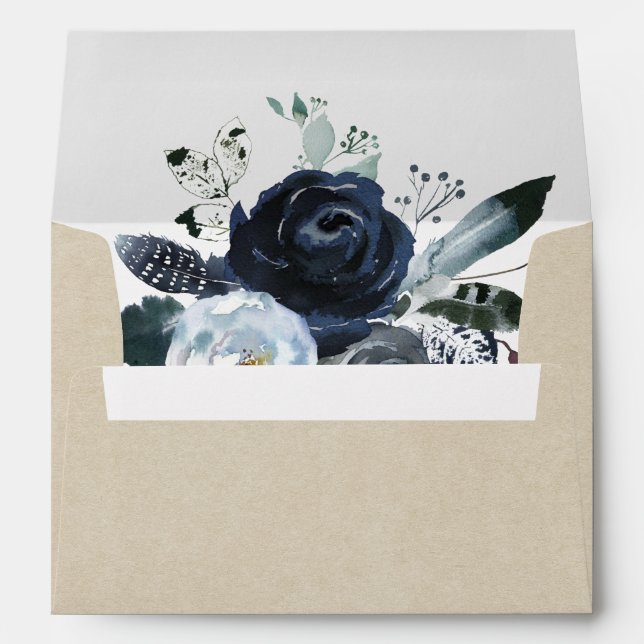 Boho White Navy Peony Pre-Printed Address 5x7 Enve Envelope (Back (Bottom))