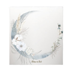 Boho White Orchid Flowers Blue Moon Elegant Notepad