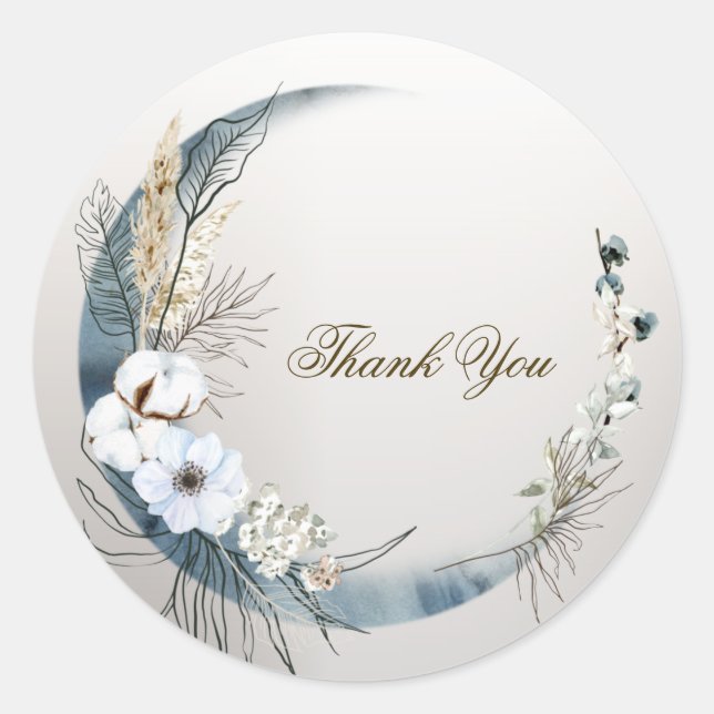 Boho White Orchid Flowers Blue Moon Elegant Party Classic Round Sticker (Front)