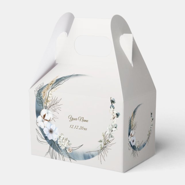 Boho White Orchid Flowers Blue Moon Elegant Party Favour Box (Front Side)