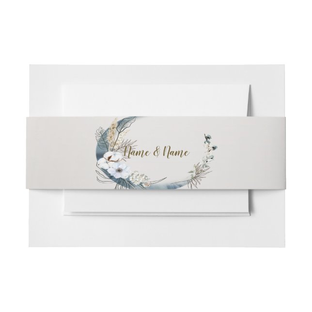 Boho White Orchid Flowers Blue Moon Elegant Party Invitation Belly Band (Front Example)