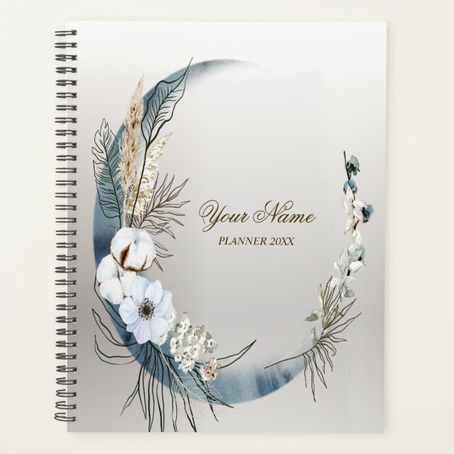 Boho White Orchid Flowers Blue Moon Elegant Party Planner (Front)