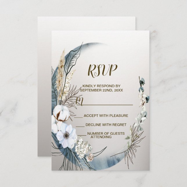 Boho White Orchid Flowers Blue Moon Elegant Party RSVP Card (Front/Back)