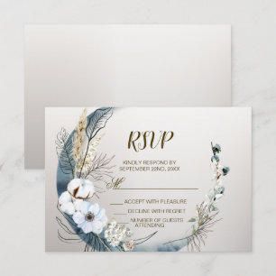 Boho White Orchid Flowers Blue Moon Elegant Party RSVP Card