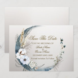 Boho White Orchid Flowers Blue Moon Elegant Party Save The Date