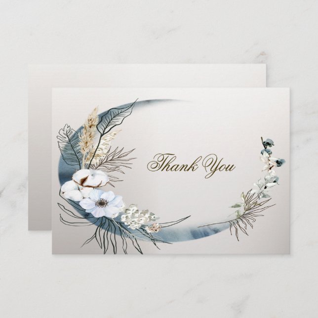 Boho White Orchid Flowers Blue Moon Elegant Party Thank You Card (Front/Back)