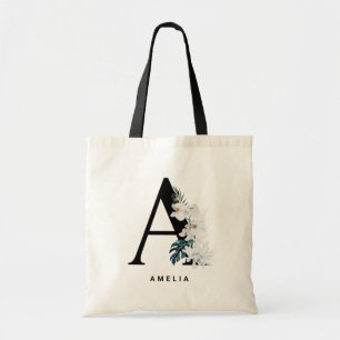 Boho White Orchids Letter A Monogram Bridesmaid Tote Bag