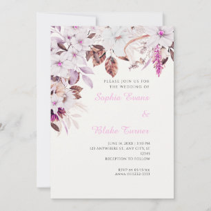 Boho White & Pink Floral Autumn Off White Wedding Invitation