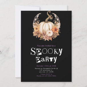 Boho White Pumpkin Floral Halloween Party Invitation