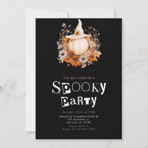 Boho White Pumpkin Witches Hat Halloween Party Invitation