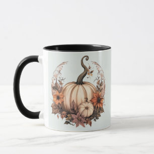 Boho White Pumpkins and Flowers Green Halloween Mug