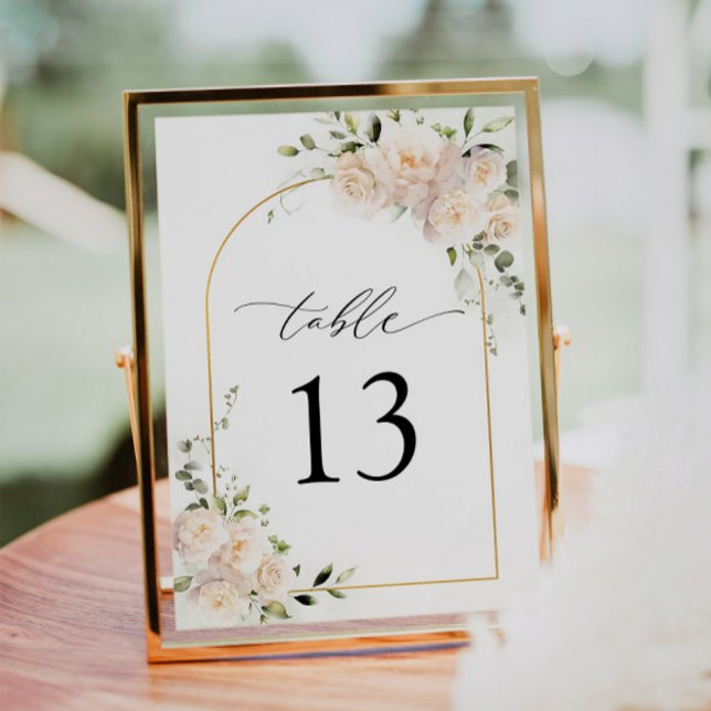Boho White Rose Floral Arch Wedding Table Number (Creator Uploaded)