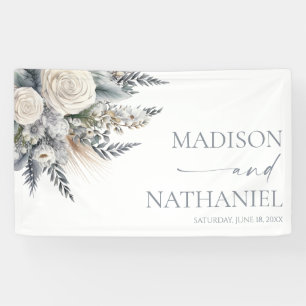 Boho White Rose Floral Flower Garden Wedding Banner