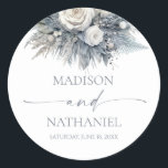 Boho White Rose Floral Flower Garden Wedding Classic Round Sticker<br><div class="desc">These are Boho White Rose Floral Flower Garden Wedding Party Favour Stickers!</div>