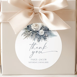 Boho White Rose Floral Flower Garden Wedding Classic Round Sticker