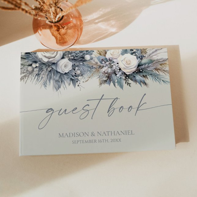 Boho White Rose Floral Flower Garden Wedding Guest Book (Creator Uploaded)