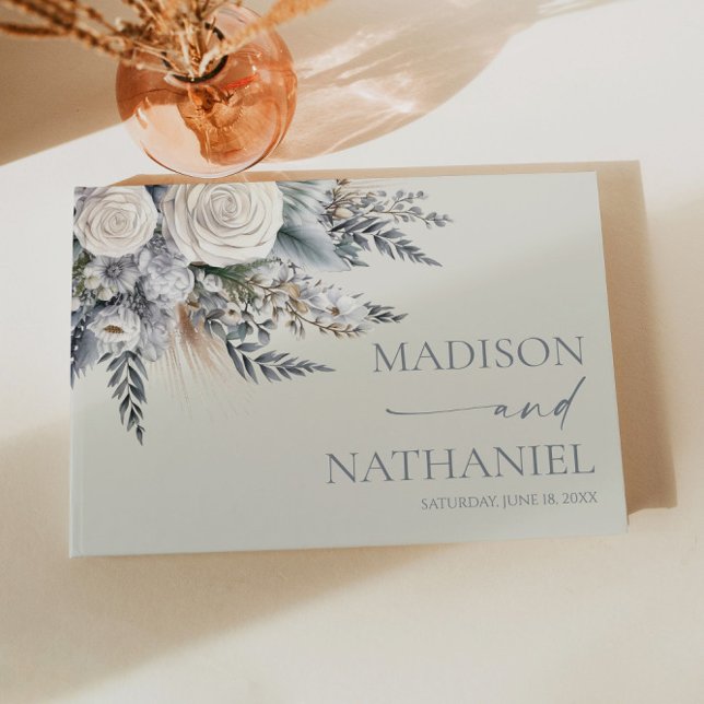 Boho White Rose Floral Flower Garden Wedding Guest Book (Creator Uploaded)