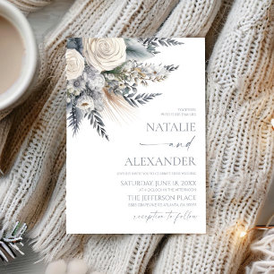 Boho White Rose Floral Flower Garden Wedding Invitation
