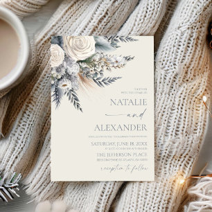 Boho White Rose Floral Flower Garden Wedding Invitation