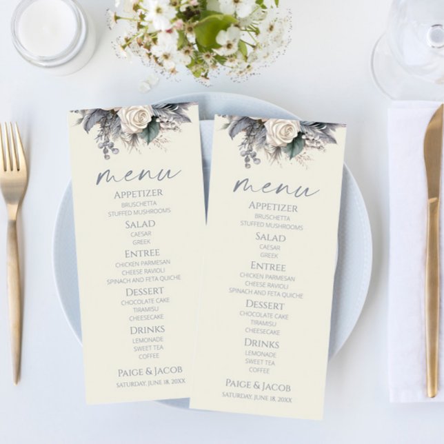 Boho White Rose Floral Flower Garden Wedding Menu (Creator Uploaded)