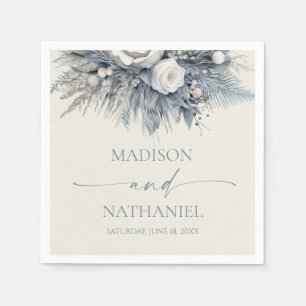 Boho White Rose Floral Flower Garden Wedding Napkin