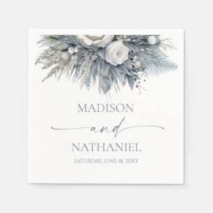 Boho White Rose Floral Flower Garden Wedding Napkin
