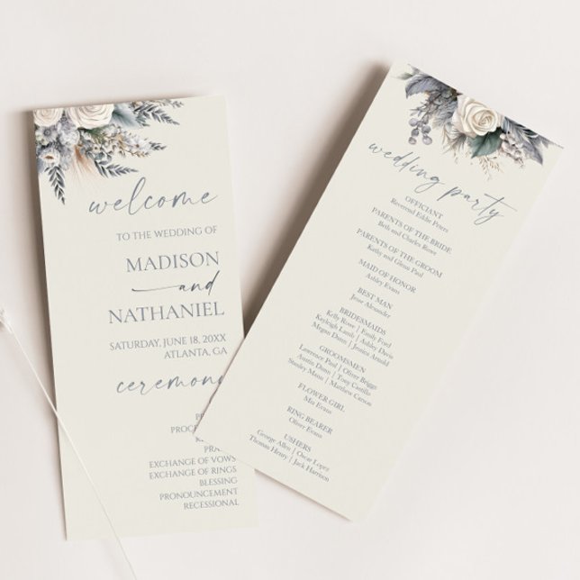 Boho White Rose Floral Flower Garden Wedding Programme (Creator Uploaded)