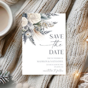 Boho White Rose Floral Flower Garden Wedding Save The Date