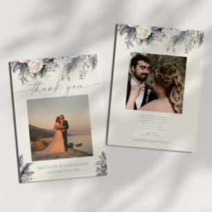 Boho White Rose Floral Flower Garden Wedding Thank You Card