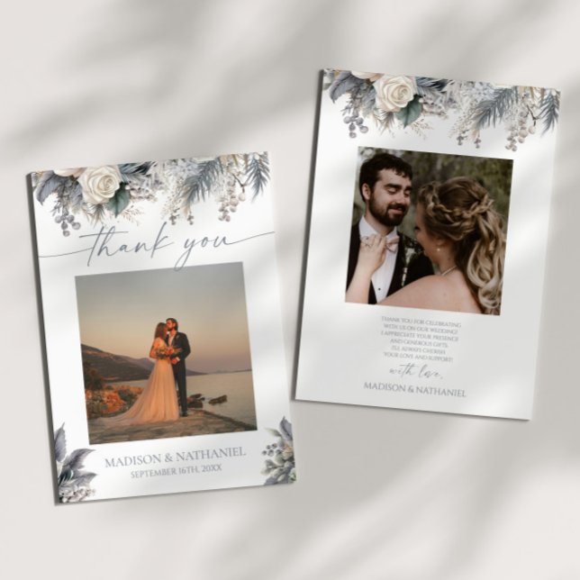 Boho White Rose Floral Flower Garden Wedding Thank You Card (Creator Uploaded)