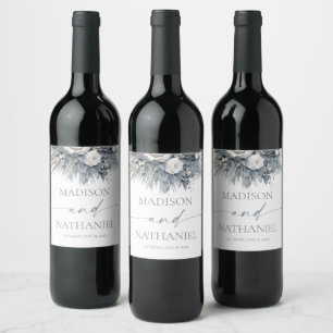 Boho White Rose Floral Flower Garden Wedding Wine Label